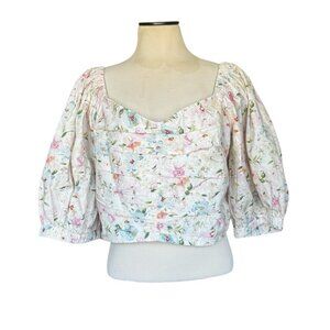 NWT  Abercrombie & Fitch Puff Sleeve corset cropped floral blouse XL